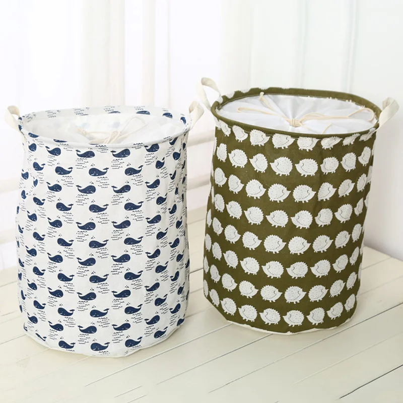 2019 Japanese Style Clothes Storage Bag Large Beam Hamper Fabric Cotton And Linen Small Tree Hedgehog Toy Storage Bucket
