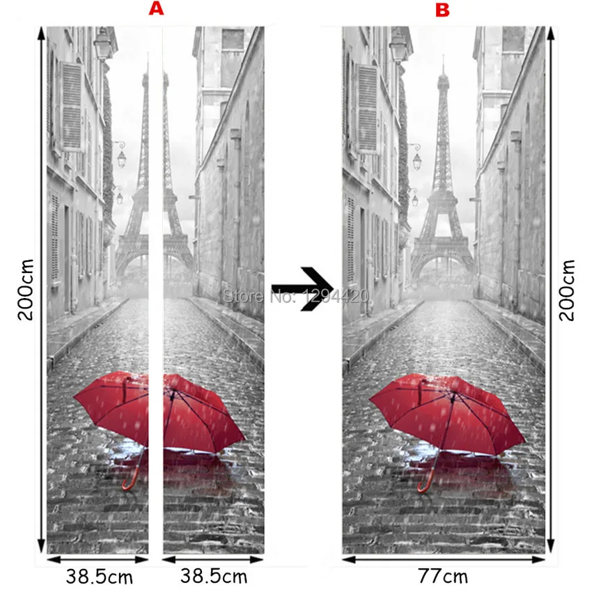 77*200 см дверная Фреска Париж Эйфелева башня город улица дождь пейзаж 3d Виниловые наклейки для украшения стен дома водонепроницаемые большие обои