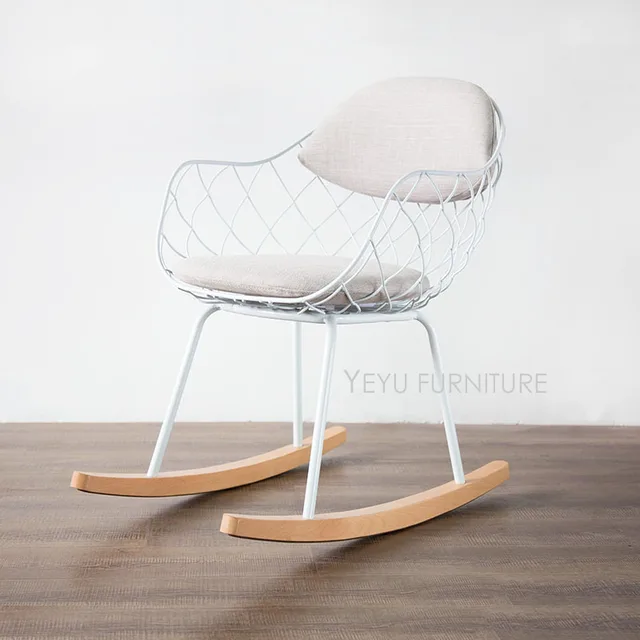 modern design metal steel wire rocking chair living room soft cushion pad solid wooden leg - Chaise Design Metal modern design metal steel wire rocking chair living room soft cushion pad solid wooden leg - Chaise Design Metal