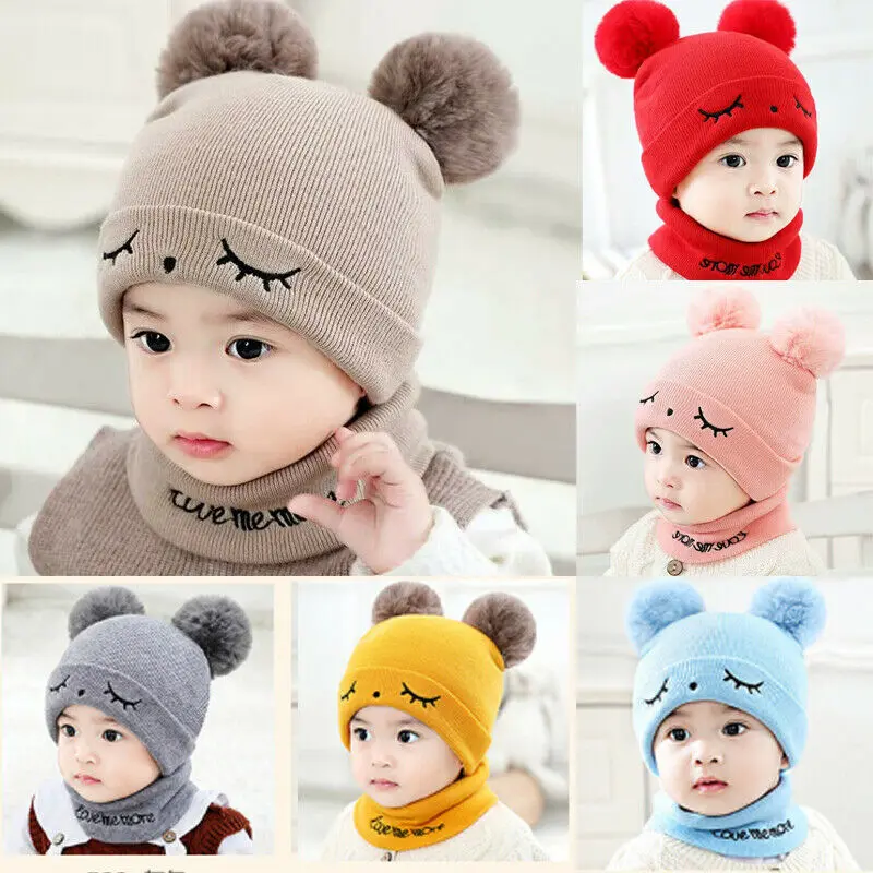 

AU Baby Toddler Winter Warm Knitted Crochet Beanie Hat Cap Scarf Sets