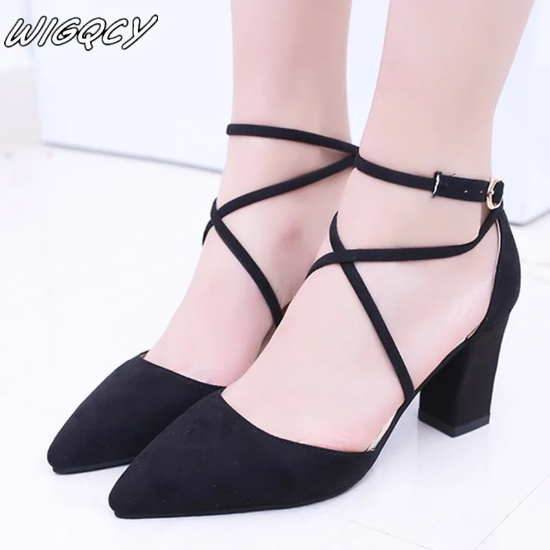 

2019 Summer Women Shoes Pointed Toe Pumps Dress Shoes High Heels Boat Shoes Wedding Lace-up shoes high quality