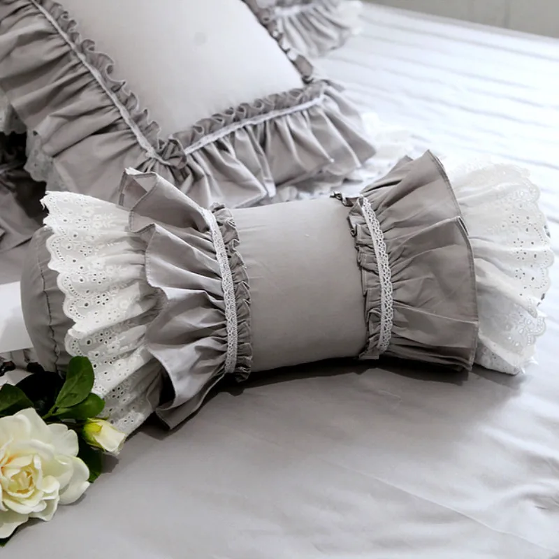 

Sweet grey ruffle lace pillow bed decorative bedding pillow candy cushions princess lumbar pillows sofa hand rests bed accessory
