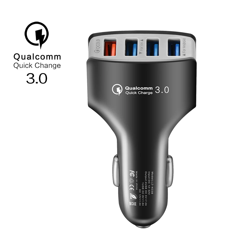 Быстрая зарядка 4 USB 3,0 Автомобильное зарядное устройство адаптер QC3.0 Быстрая зарядка кабель для мобильного телефона для iPhone Xiaomi mi 8 9 SE 9T красный mi 6 6A 7 7A - Тип штекера: Black Charger