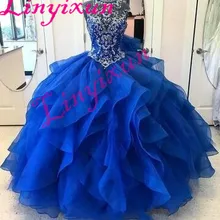 С высоким воротником, со стразами бисером лиф-корсет из органзы Многослойные Бальные платья принцесса Выпускные платья