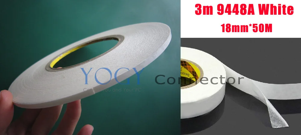 1x 18mm 3M 9448A White Double Sided Adhesive Tape for Rubber, Plastic, Rough Surface Electric Panel Adhesive