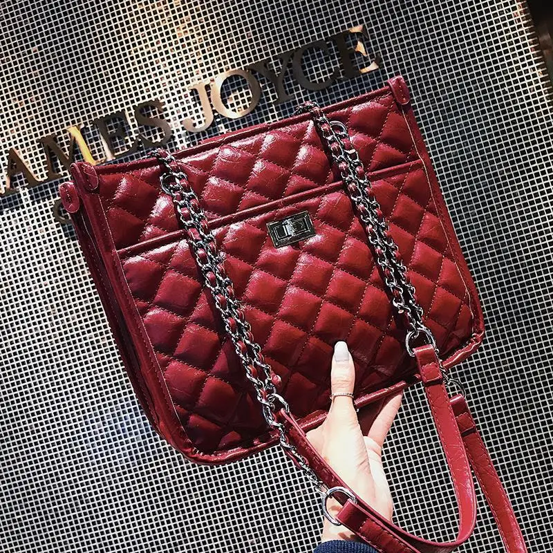 

Women's Women's Big Bag New Fall Retro Lacing Chain Crossbody Bag Versatile Tote Bags Diamond Lattice