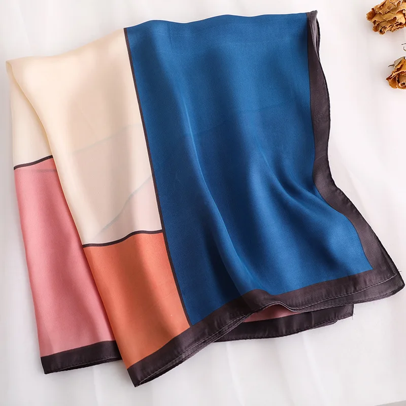 Геометрический лоскутный шелковый шарф квадратный женский высококачественный шейный платок маленькие зимние шарфы женская резинка для волос обтягивающие шарфы