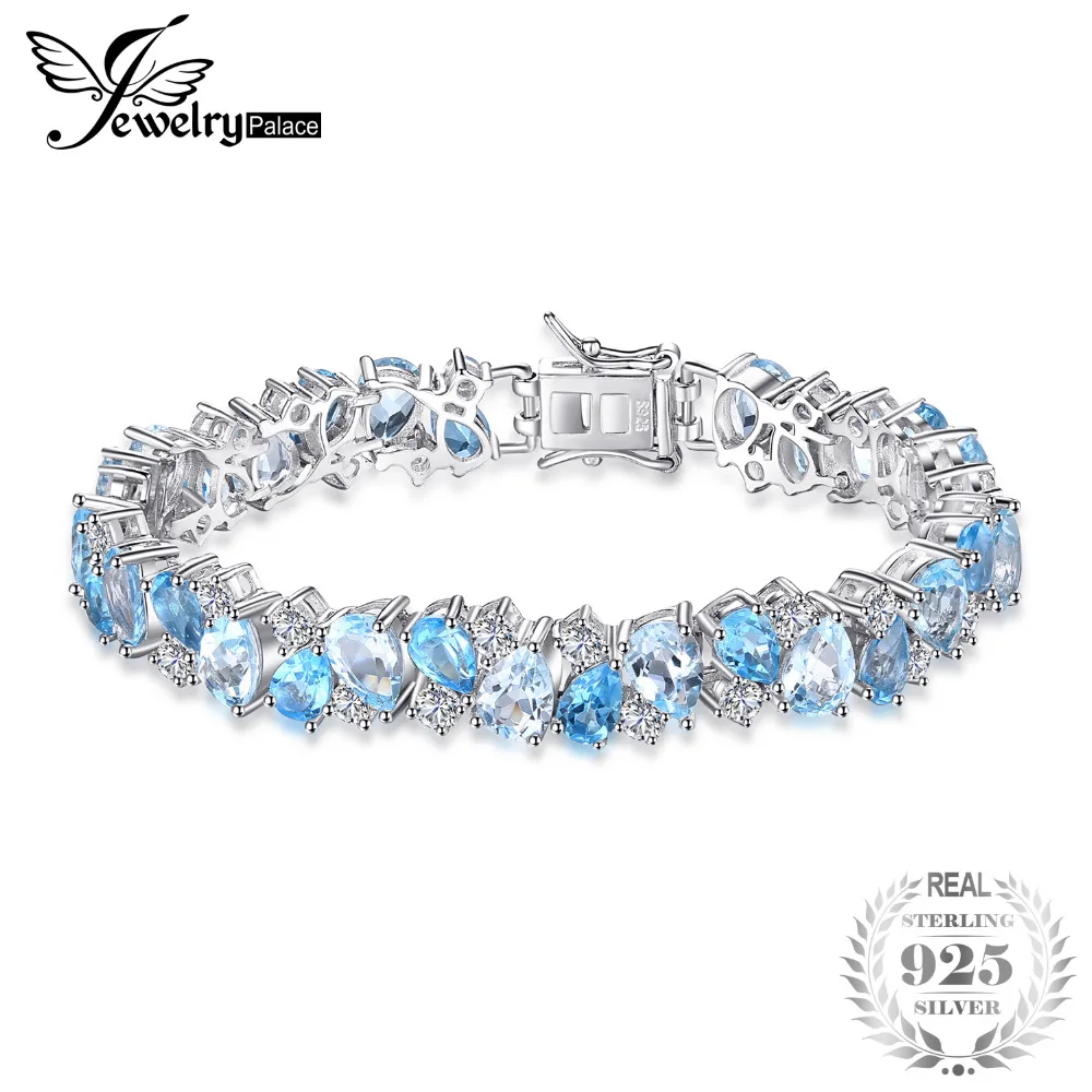 

JewelryPalace Luxury 23ct Multi London Blue Topazs Link Tennis Bracelet Real 925 Sterling Silver jewelry For Women Party Gift