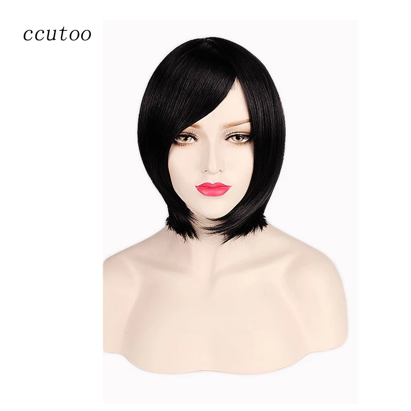 

ccutoo 35cm/14" BOBO Black Short Straight Synthetic Hair Cosplay Costume Wig Full Bangs Stock