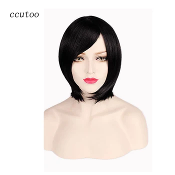 

ccutoo 35cm/14" BOBO Black Short Straight Synthetic Hair Cosplay Costume Wig Full Bangs Stock