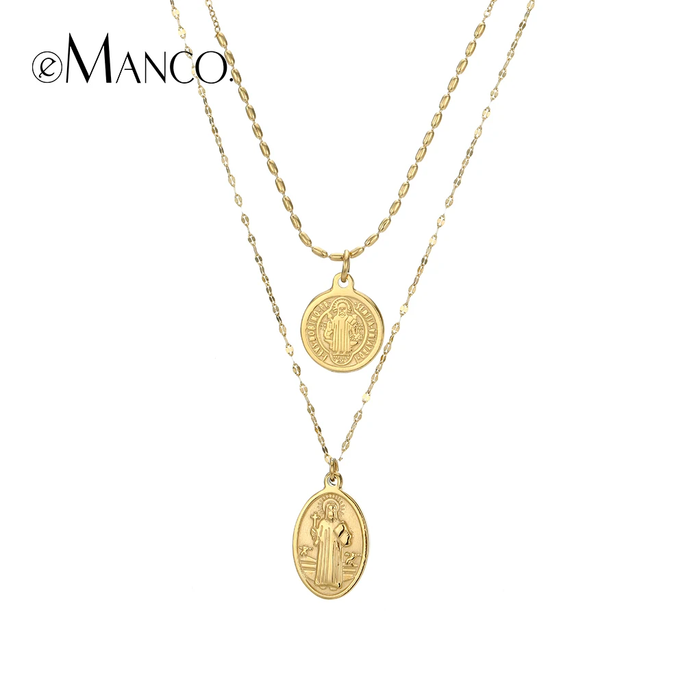 eManco Two Layers Pendant Necklace Gold Color Stainless Steel Charming Necklaces For Women Fashion Jewelry Christ Fashion Gifts