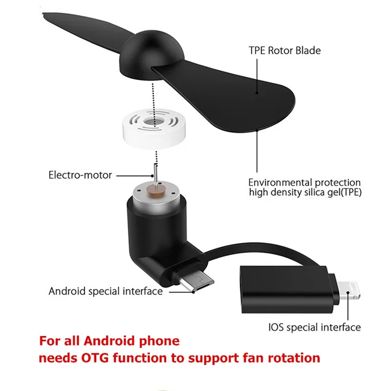 2 в 1 портативный мобильный телефон мини вентилятор охлаждения кулер для Micro USB C для iPhone 5 6 6S 7 Plus 8 X для Android не тип-c