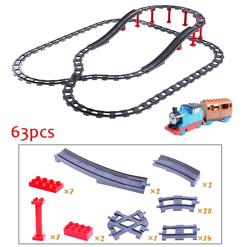 Блоки большого размера игрушки на батарейках поезд трек мост Набор для детей креативный трек строительные блоки Совместимые Duploed - Цвет: 63pcs with Train