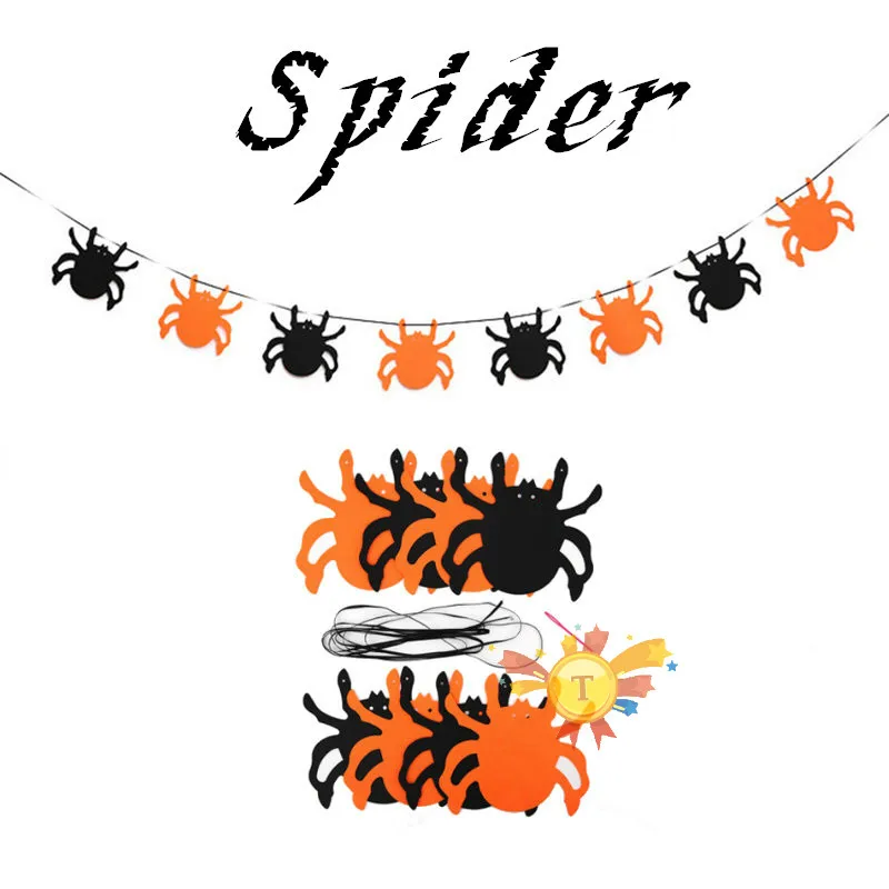 Бумажная цепочка, гирлянда, вечерние баннеры, украшения для мероприятий, тыква, летучая мышь, привидение, паук, Череп, баннеры, Декор, гирлянда - Цвет: spider