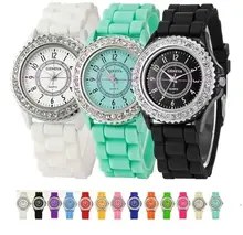 Gnova Platinum Silver Crystal Woman Geneva font b Watch b font font b silicone b font