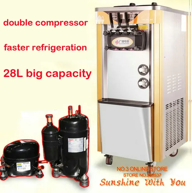 Double compressor commercial vertical soft ice cream machine 28 36L 2