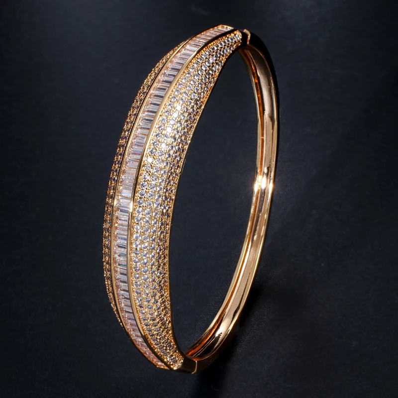 Threegraces роскошные золотые браслеты Африканский кубический цирконий микро проложить изысканный широкий браслет манжета для женщин Свадебные украшения BA019