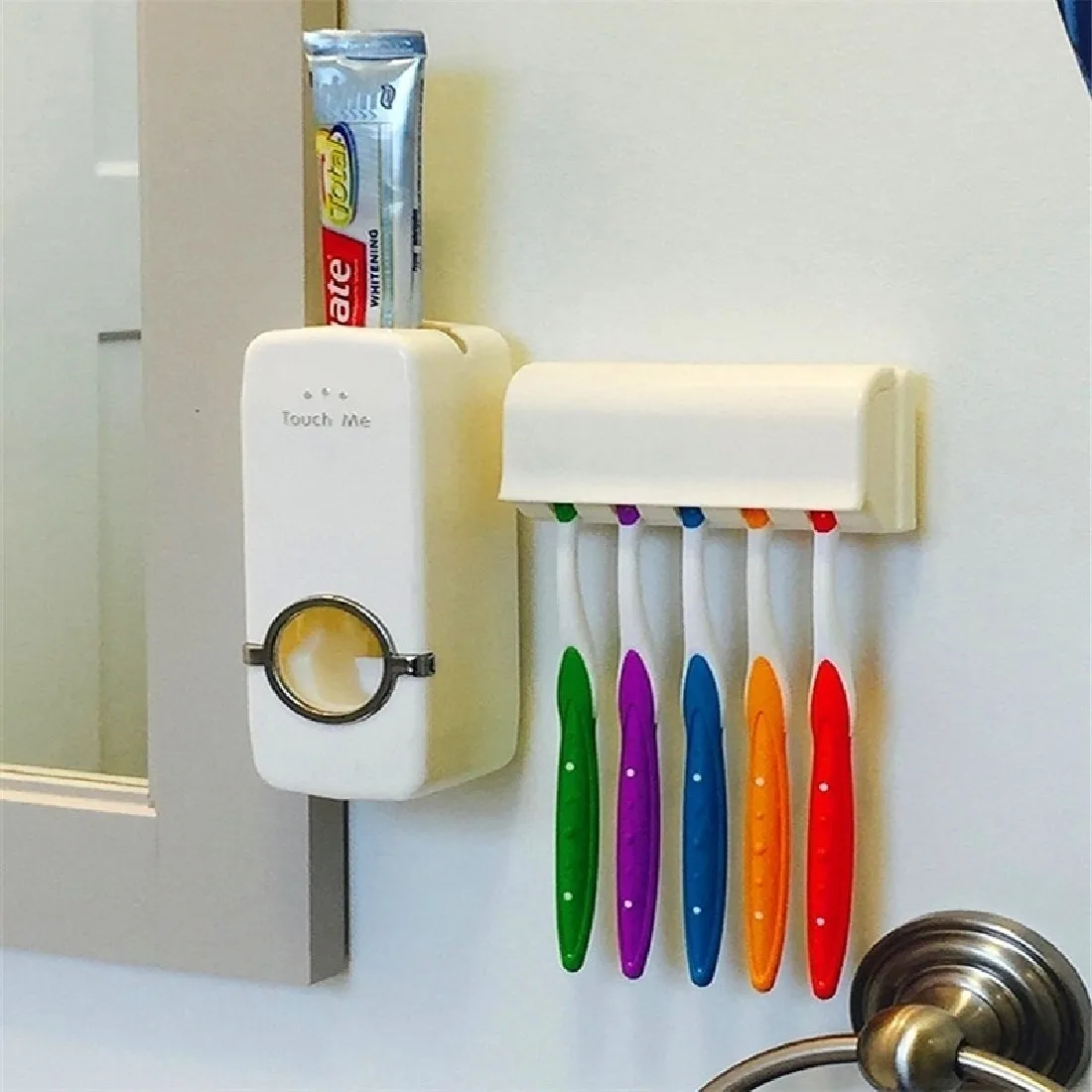 Household Plastic Automatic Wall Mounted  Toothpaste Dispenser White 