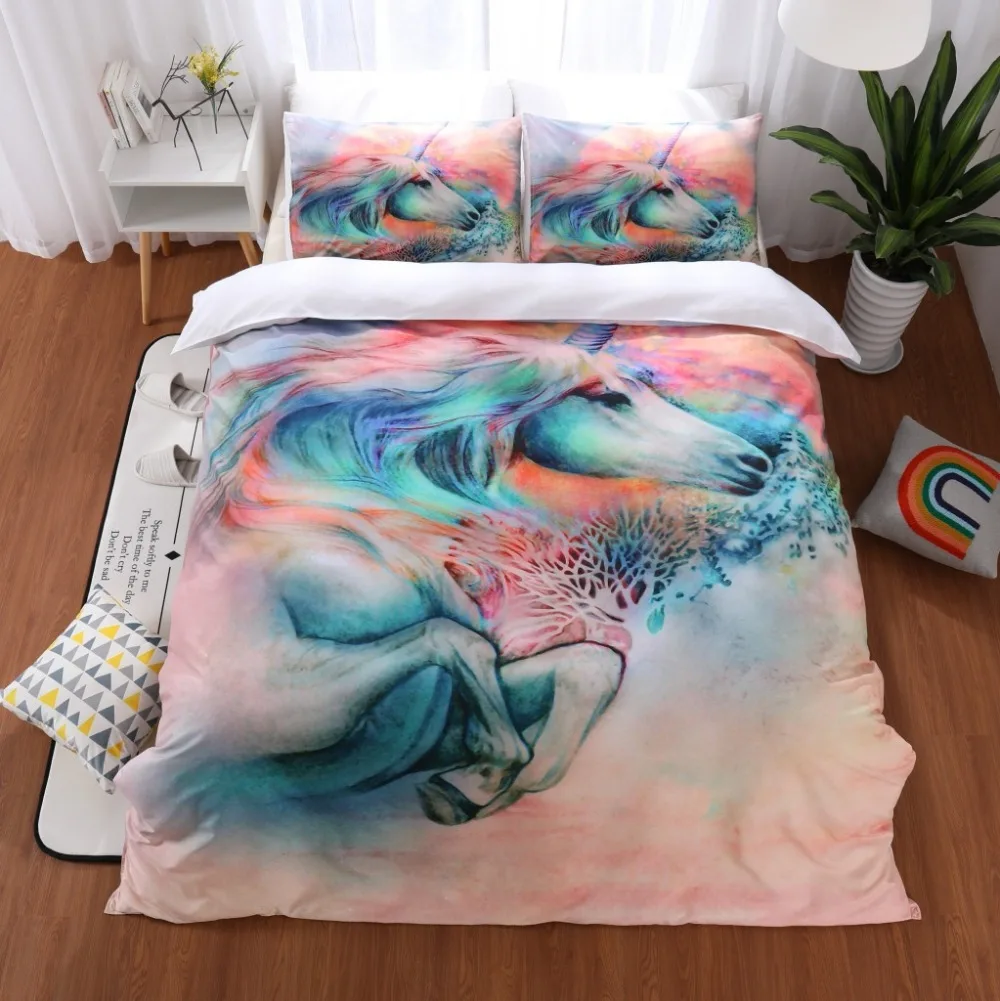 Unicorn Bedding Sets Queen King Size Quilt Cover Colorful Duvet Cover