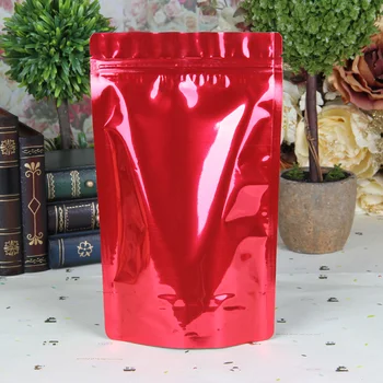 

100PCS/Lot 14*20cm Red Zipper Aluminum Foil Resealable Valve Package Pouches Grocery Coffee Powder Nuts Pack Bags