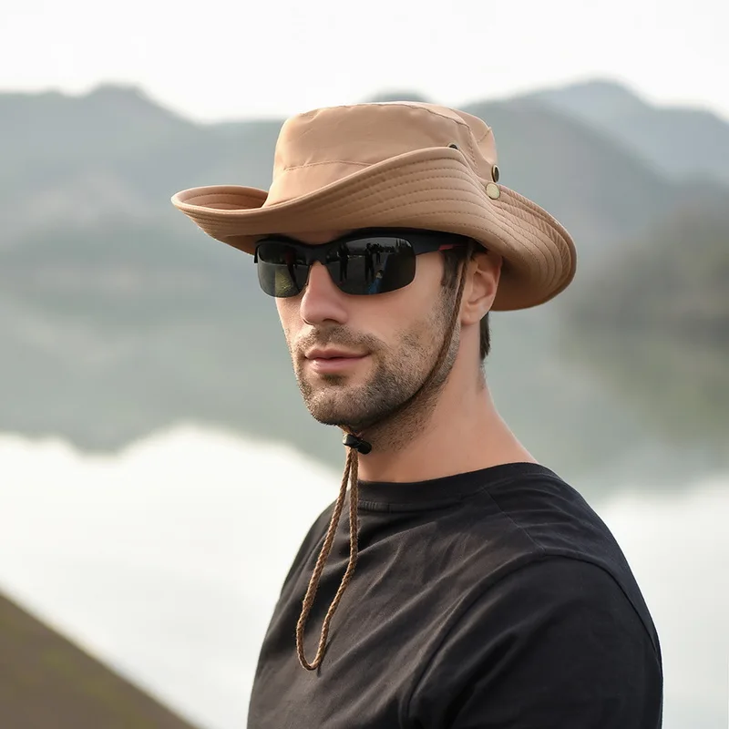 

Adisptent Summer Men Sun Hat Bucket Hat Fishing Hiking Cap Wide Brim UV Protection Flap Hat Breathable Beach Hat