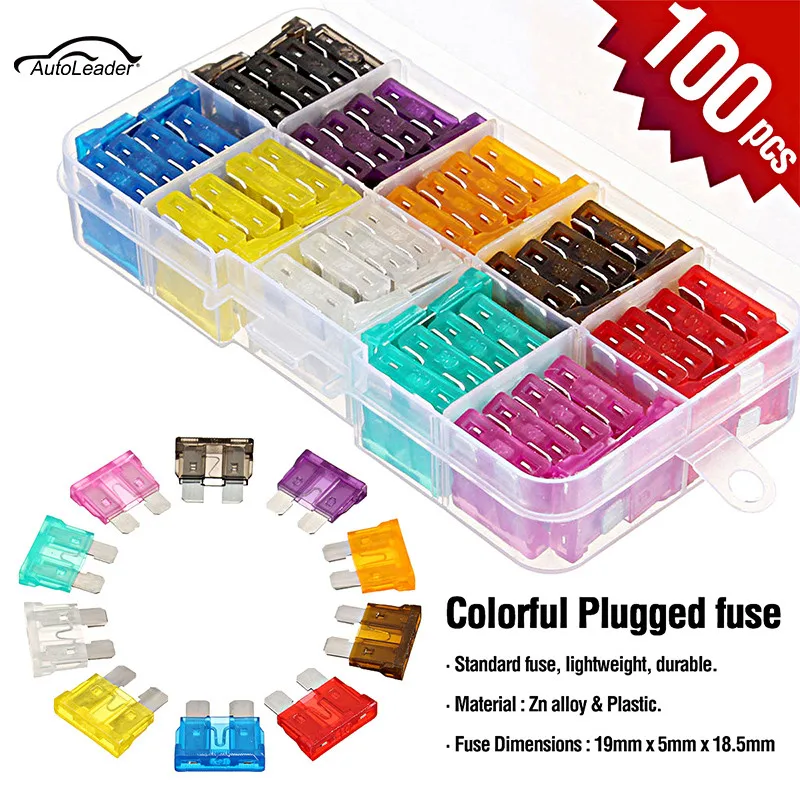 

100pcs AutoCar Mini Standard Blade Fuses Assortment Kit Set Test Pen Clip Puller Automotive Car Boat Truck Blade Fuse Box Set