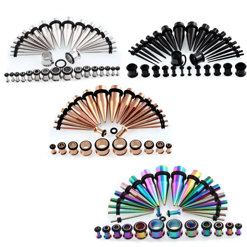 36pcs 14G 00G Surgical Stainless Steel Tapers Ear Stretching Plugs Kit