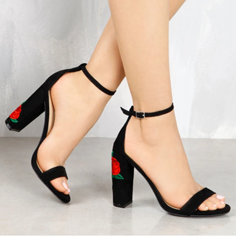

Fenlunna Women Shoes Suede Embroidered With High Heels Sandal Women Fashion Zipper For Party Female Wear-resistant Shoes