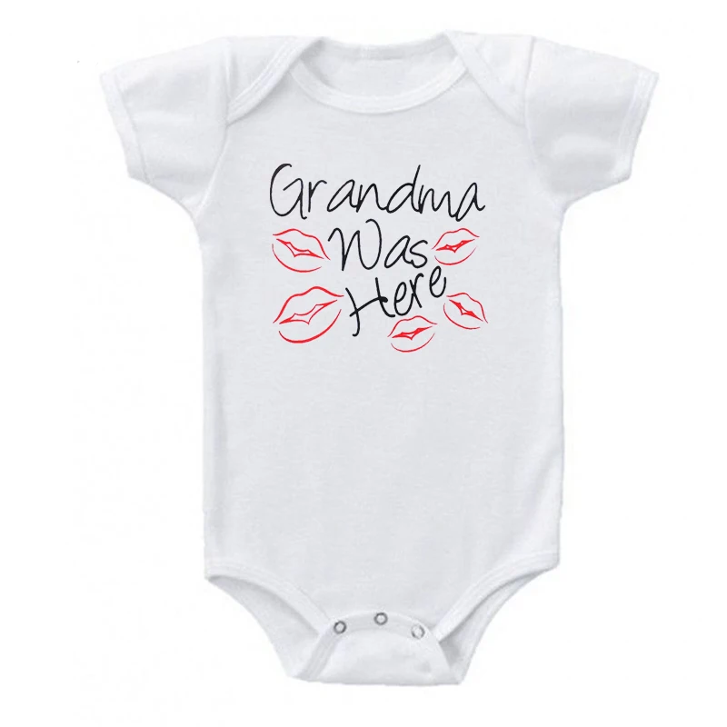 White Shirerty/хлопковый комбинезон с короткими рукавами и надписью «Grandma Was Here» для новорожденных мальчиков и девочек, детский комбинезон - Цвет: White