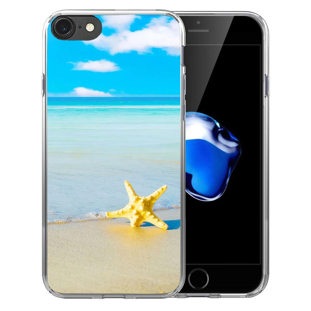 blue Sea Sandy beach sunset clear Soft Transparent Silicone case Cover For iPhone X 8 7 7Plus 6 6S Plus 5 5S SE |