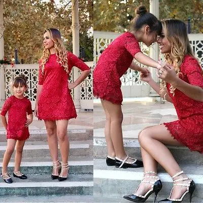 Наборы для семьи Лето г. половина Мини-платья мать и дочь Для женщин кружевное платье для девочек праздничная одежда