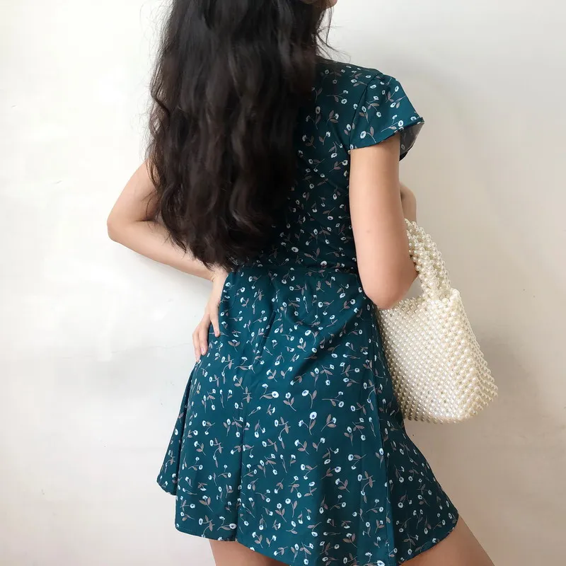 Women V Neck Short Sleeve Wrap Dress In Floral