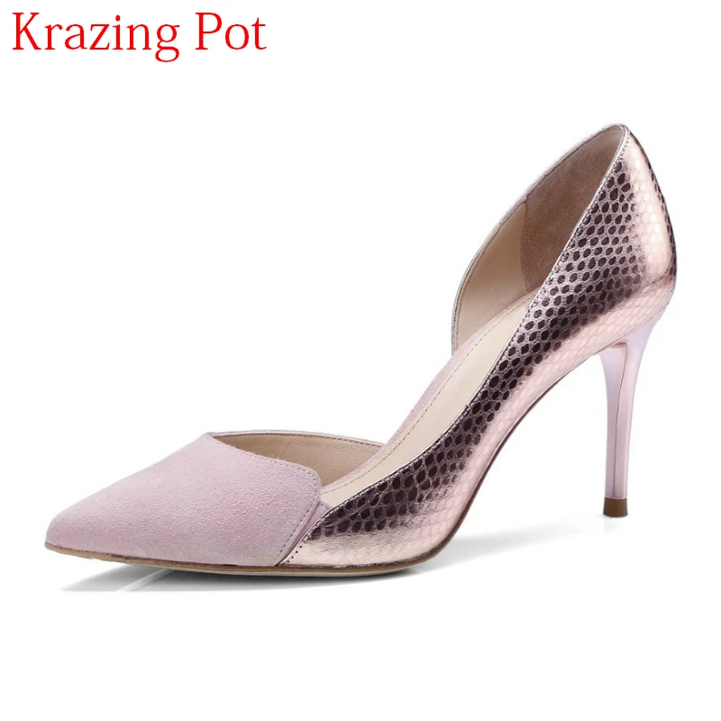 

2018 Genuine Leather Office Lady Thin High Heels Shallow Women Pumps Pointed Toe Stiletto Concise Wedding Sexy Wedding Shoes L61