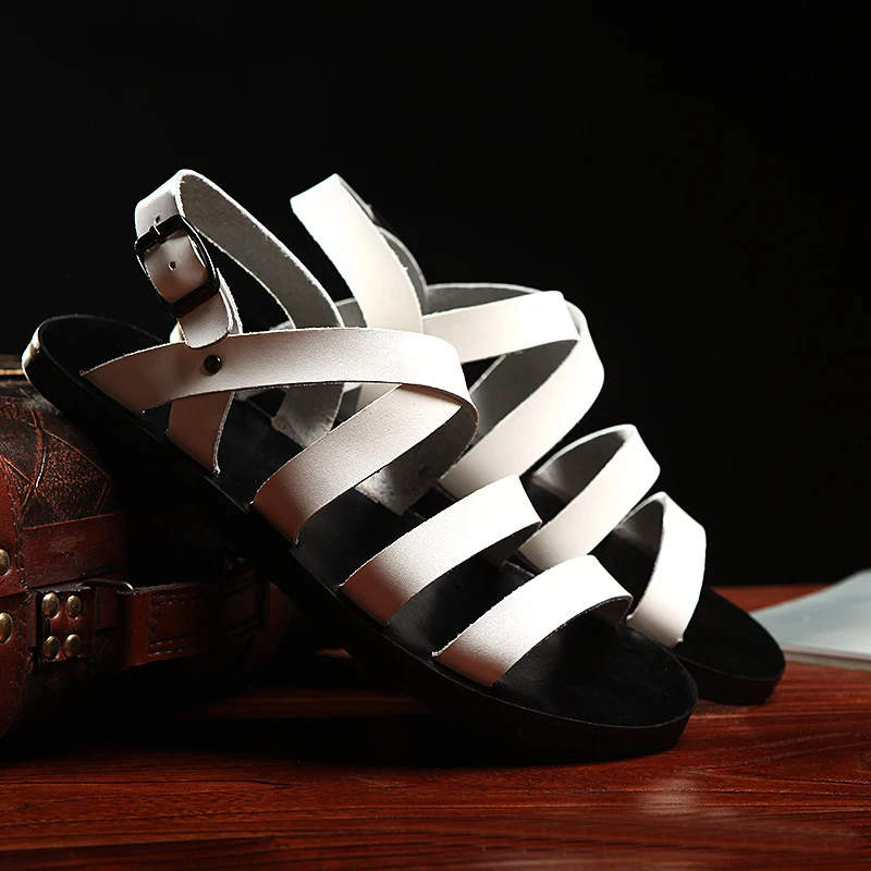 M-anxiu 2019 جديد تصميم الصيف عدم الانزلاق المصارع جلد طبيعي مشبك حزام صندل الرجال عارضة شقة أحذية من المطاط