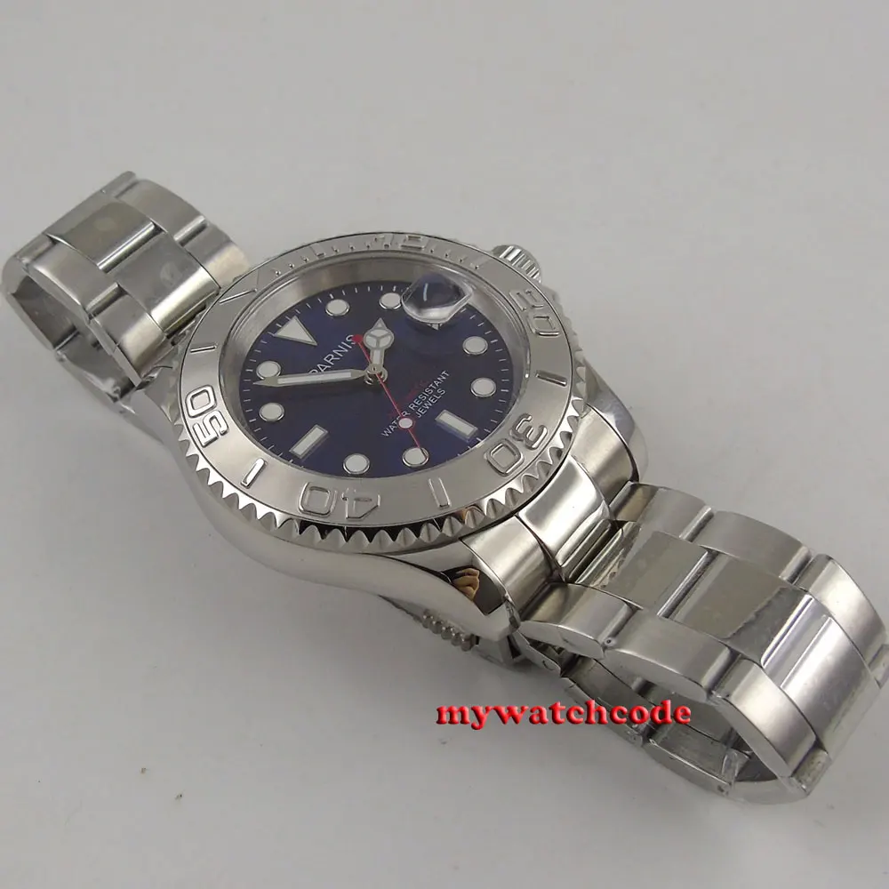 Мм 41 мм Parnis синий циферблат керамический ободок 21 jewels miyota 8215 автоматические мужские часы