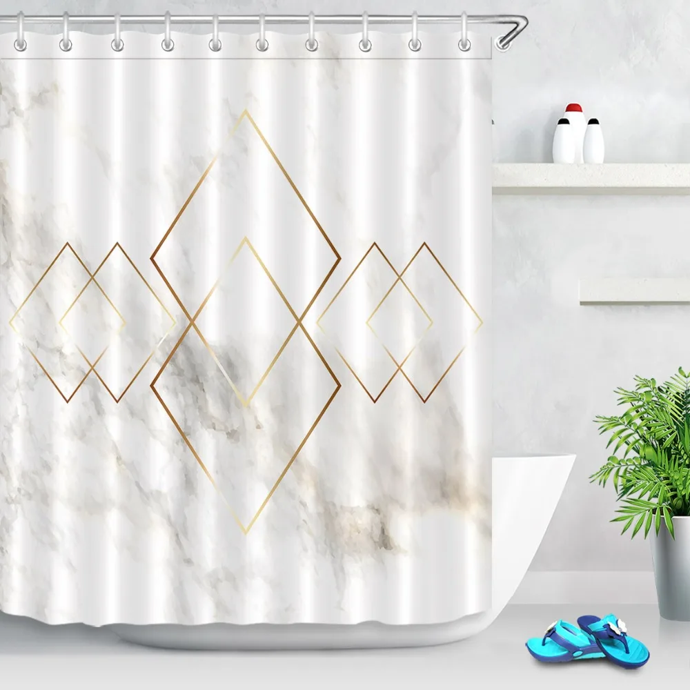 Золотая Геометрическая Ромб Скандинавская мраморная текстура занавеска для душа с ковриком для ванной комнаты полиэфирная водонепроницаемая ткань для ванной