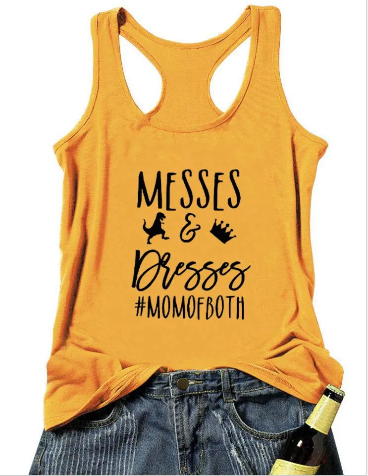 

Vest MESSES AND DRESSES #MOMOFBOTH Letter and Graphic Tank Tops Summer Funny Casual Sleeveless Tee Mom Life Shirt Gift For Mom