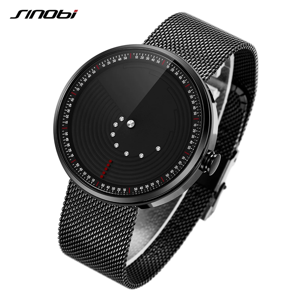 

SINOBI Ultrathin Space-time Creative Watches Luxury Watch Men Waterproof Saat Stainless Steel Mesh Band 2018 Relogio Masculino