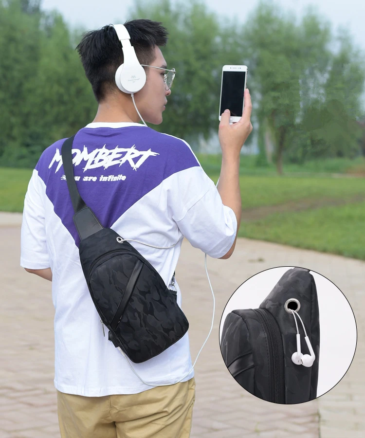Новая мужская сумка через плечо usb зарядка сумки через плечо мужские нагрудные сумки с отверстием для наушников Противоугонная Сумка-тоут для путешествий для подростков