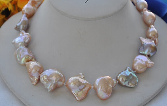 

0001884 Perfect 22mm pink lavedner baroque keshi reborn pearl necklace 17inch