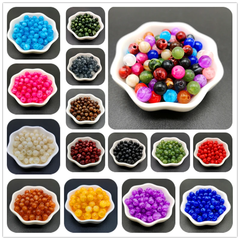 

6 8 10 mm Imitation Natural Stone Round Acrylic Beads Clouds Effect Beads For Jewelry Makeing Bracelet necklace DIY Accessory