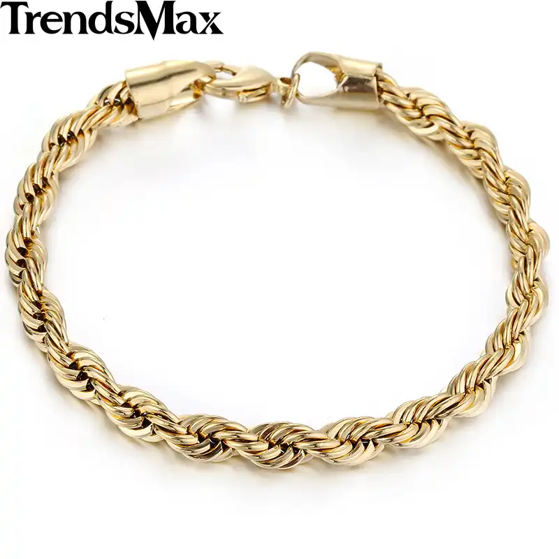 Trendsmax звено веревки, браслет для мужчин и женщин, позолоченный браслет, модный подарок, ювелирное изделие 4 мм 19,5 см GB216 - изображение