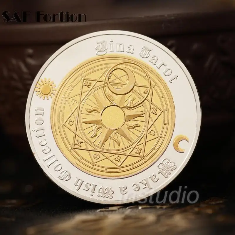 

Lucky Coins Constellation Feng Shui Crafts Magic Coins Tarot Mayan Test Sun and Moon Home Decoration Accessories