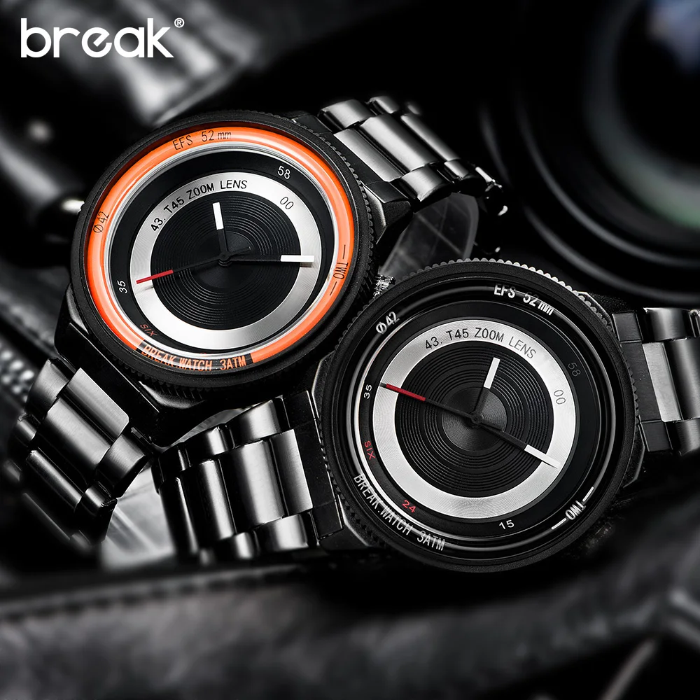 Break Creative Fotograf Originální design Ocelová pryžová páska Luxusní muži Ženy Unisex Cool Quartz Fashion Casual Sports Watches