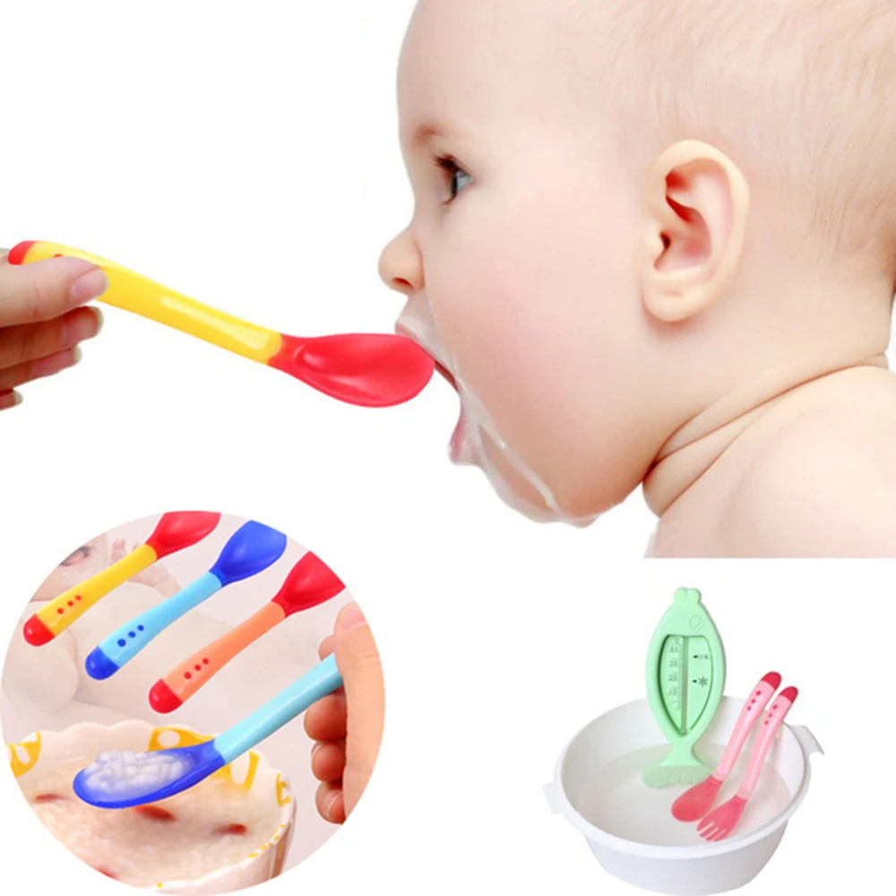 

1Pcs Baby Learning Dishes With Suction Cup Assist Food Bowl Temperature Sensing Spoon Baby Tableware Baby Utensils Spoon