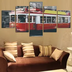 Холст Гостиная фотографии Домашний Декор 5 Панель красный поезд вид живописи стены искусства модульная плакат Framework HD печатные современные