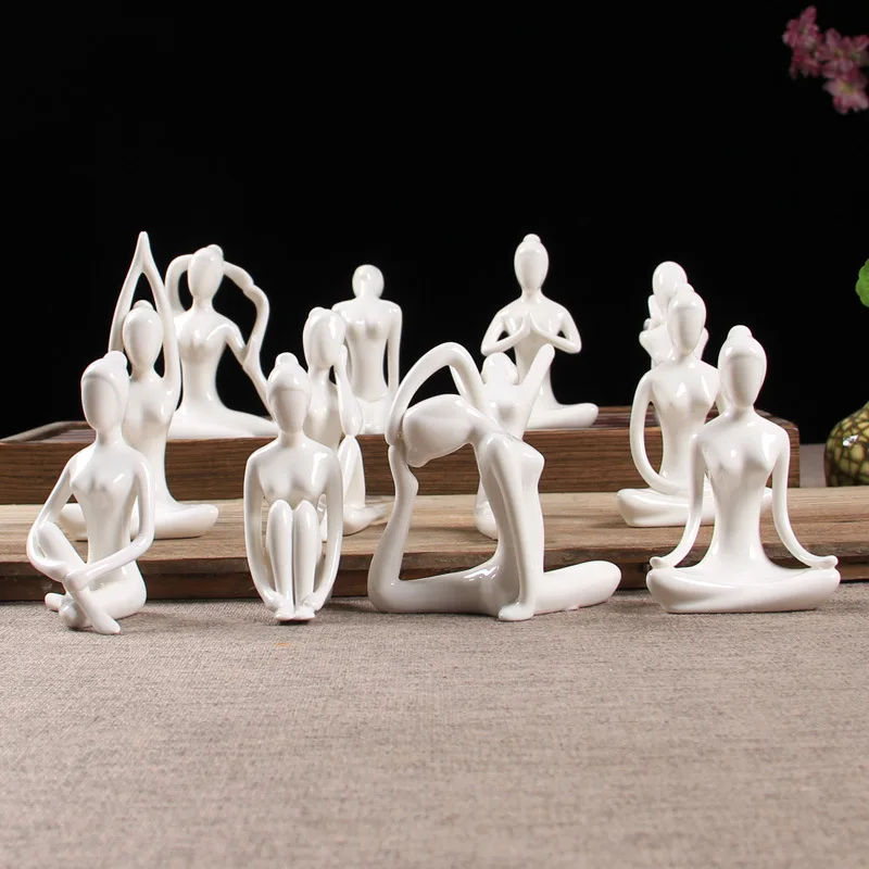 ERMAKOVA 12 Styles Abstract Art Ceramic Yoga Poses Figurine Porcelain Yoga Lady Figure Statue Home Yoga Studio Decor Ornament