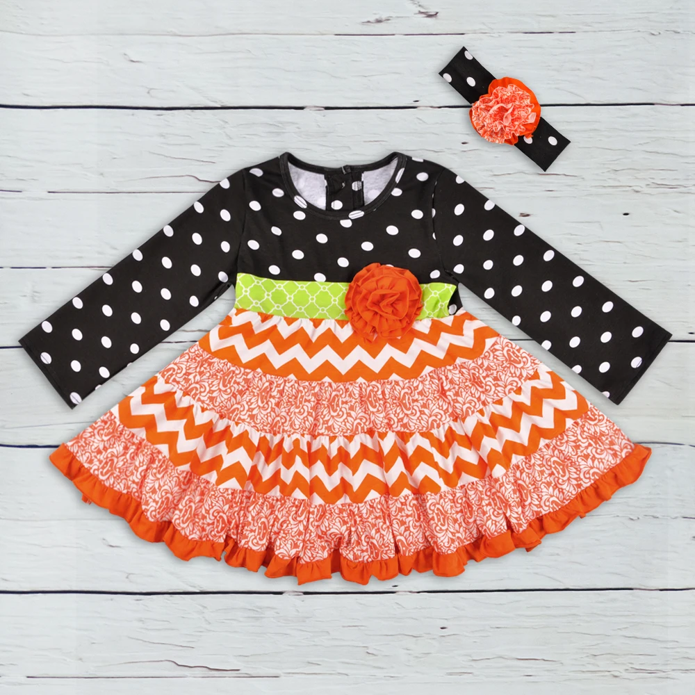 

Fashion 2018 New Arrival Conice Baby Halloween Girl Dress Casual Chevron Pattern Cotton Kids Boutique Remake Dress