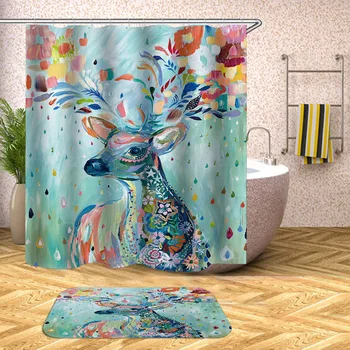 

Elk Print Shower Curtain Deer Wapiti Moose Waterproof Bath Curtains for Bathroom Bathtub Bathing Cover Large Wide 12pcs Hooks