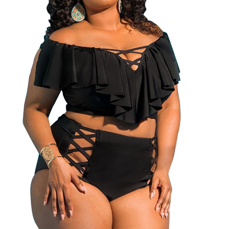 

Plus Size Bikini set Swimwear High Waist flouncing Women Push Up Beach Brazilian Swimsuit Vintage Retro Bathing Suits Swim